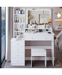 Streamdale Furniture Large Vanity Table with Charging Station and Led Mirror (41)