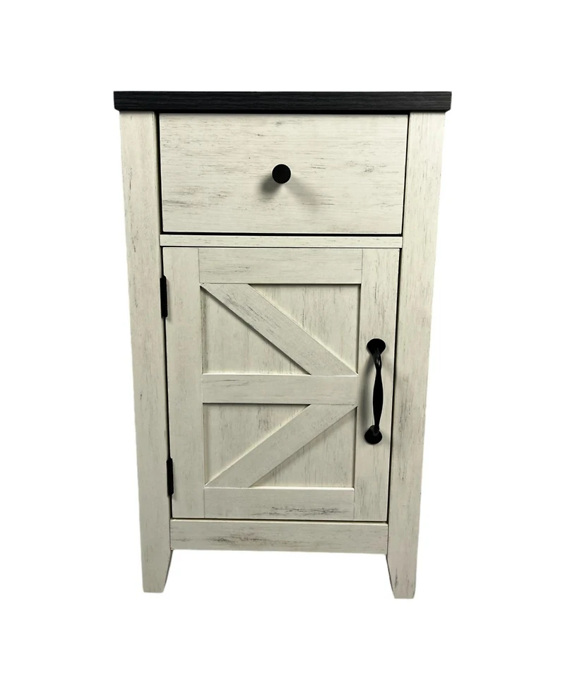 Streamdale Furniture Farmhouse Bedside Table with Charging Station, Barn Door Nightstand with Drawer