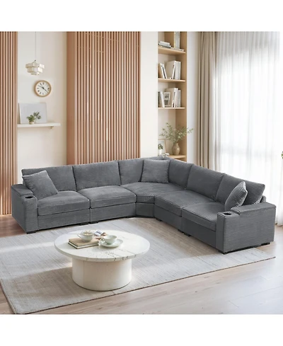 Streamdale 106" L-Shaped Corduroy Sectional Sofa with Storage and Conveniences