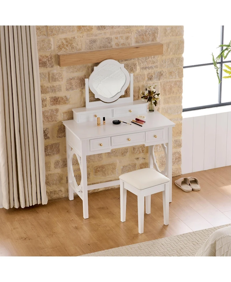 Streamdale Furniture Compact Vanity Table with Reversible Mirror & Stool