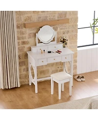 Streamdale Furniture Compact Vanity Table with Reversible Mirror & Stool