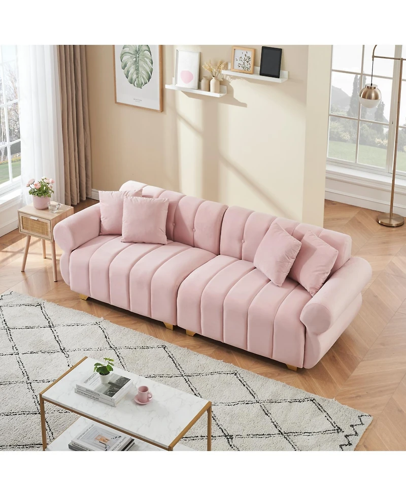 Streamdale Furniture 89" Flannelette Metal Feet Sofa Set with Throw Pillows