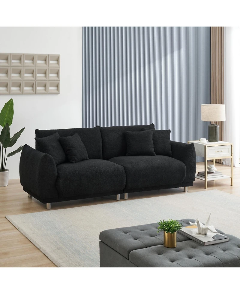 Streamdale Furniture Black Teddy Fleece Sofa with 4 Pillows
