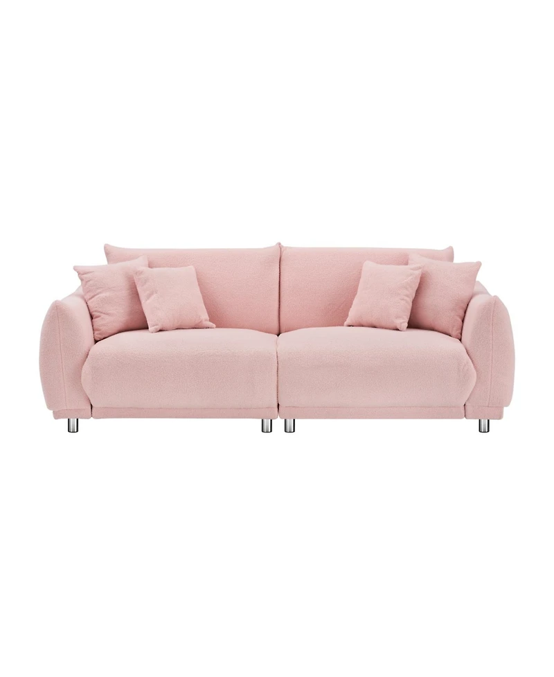 Streamdale Furniture Pink Teddy Fleece Sofa with Pillows