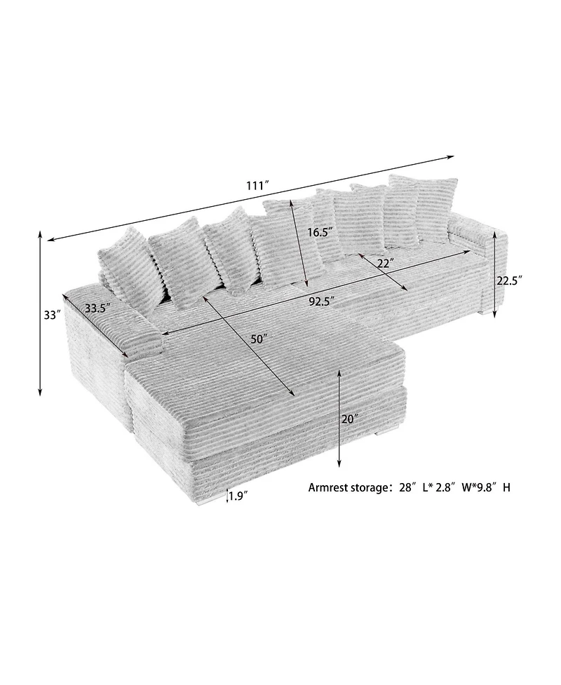 Streamdale Furniture Green Flannelette Sofa w/ 8 Throw Pillows & Foot Design