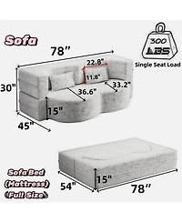 Streamdale Furniture Teddy Fabric Convertible Sleeper Sofa Bed with 2 Pillows - Burgundy