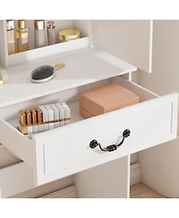 Streamdale Furniture Modern Led Vanity Desk with Stool & Storage - White
