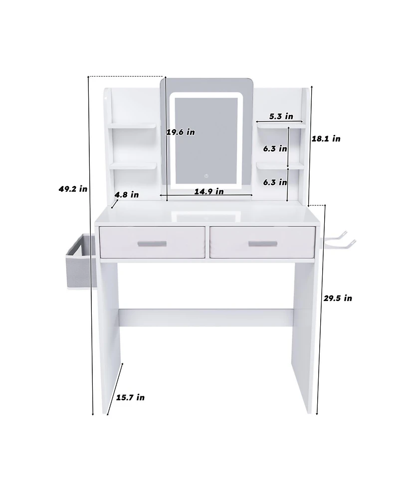 Streamdale Furniture Led Vanity Mirror Dressing Table with Lights & Storage