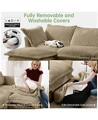 Streamdale Furniture L-Shaped Slipcovered Sectional Sofa Camel Corduroy