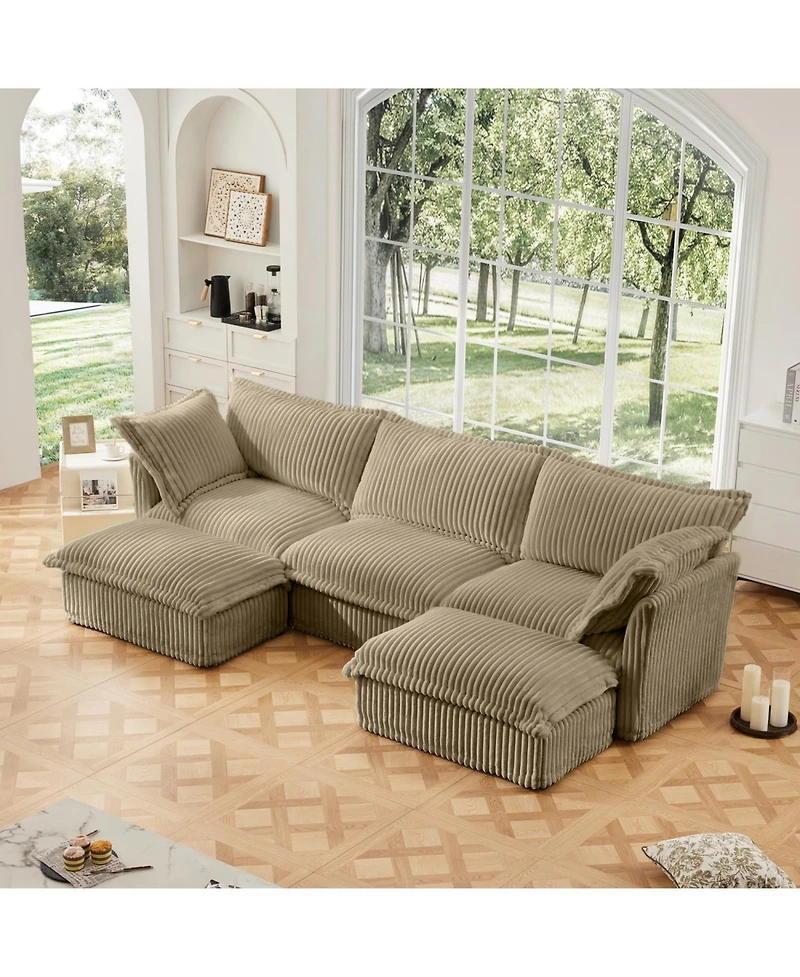 Streamdale Furniture Slipcovered U Shape Sectional Sofa Deep Seat Camel