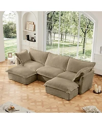Streamdale Furniture Slipcovered U Shape Sectional Sofa Deep Seat Camel