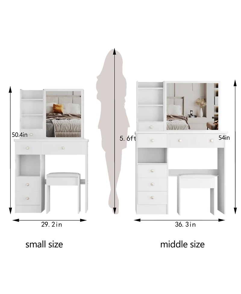 Streamdale Furniture 37" Vanity Table with Mirror Stool & Storage