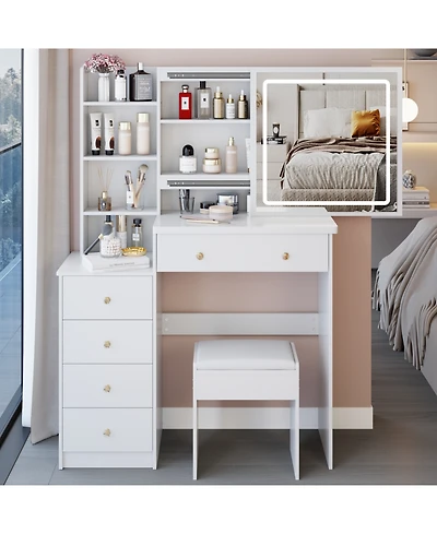 Streamdale Furniture 37" Led Mirror Vanity Table with Stool