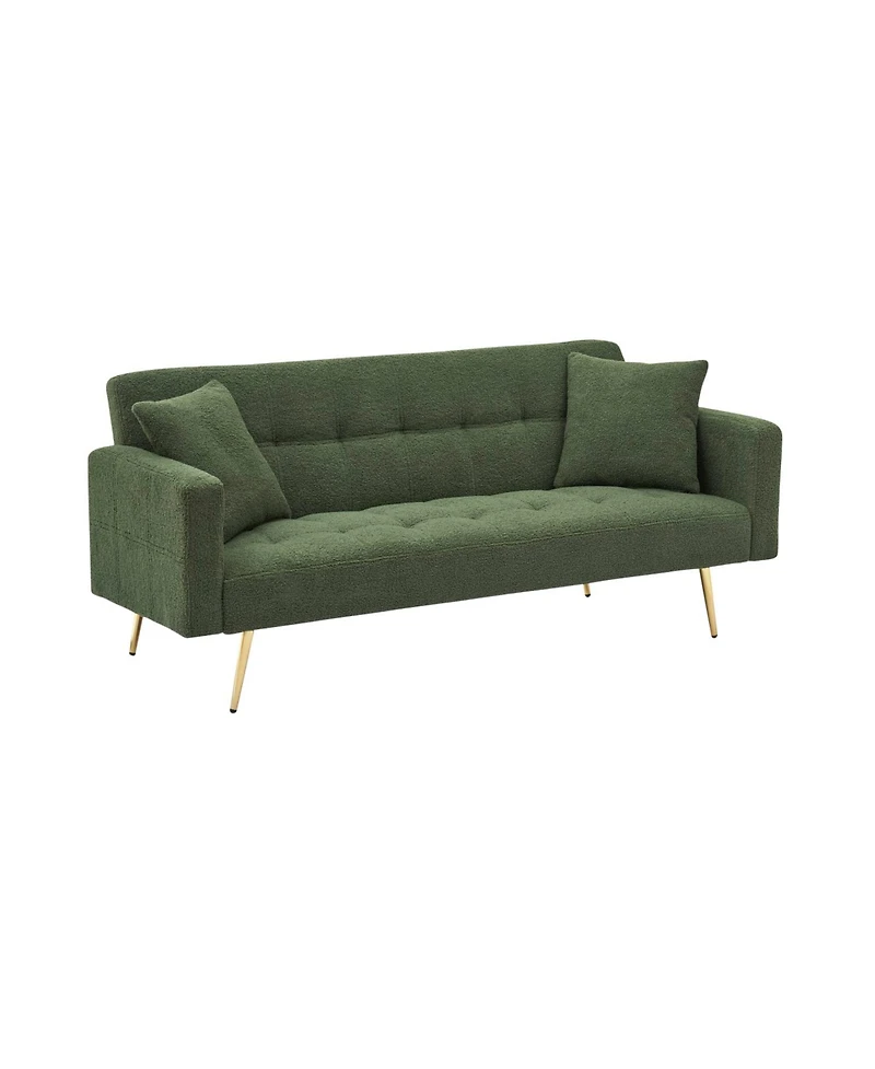 Streamdale Furniture Green Teddy Fleece Sofa Bed with 2 Pillows