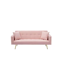 Streamdale Furniture 71.7 - inch Pink Teddy Fleece Sofa Bed with Two Complimentary Throw Pillows