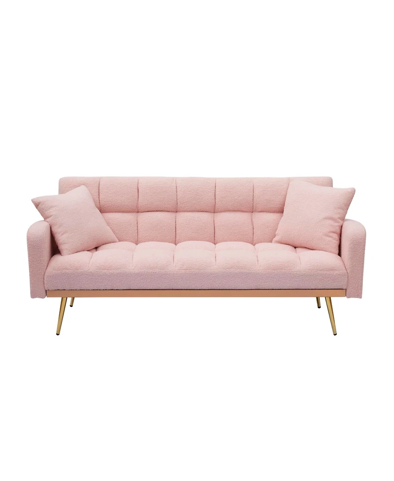 Streamdale Furniture Pink 69" Sofa Bed with Adjustable Teddy Sofa