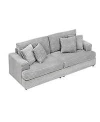 Streamdale Furniture Corduroy 3-Seater Sofa w/ 4 Pillows - Gray