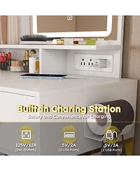 Streamdale Furniture Led Lighted Makeup Vanity with Drawers & Metal Chair (White)