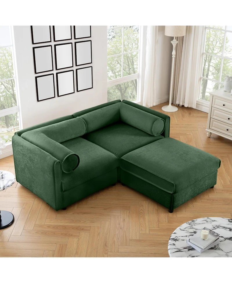 Streamdale Furniture Green Chenille 2-Seater Sofa with Ottoman Storage