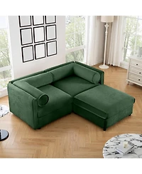 Streamdale Furniture Green Chenille 2-Seater Sofa with Ottoman Storage