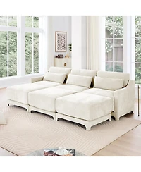 Streamdale Furniture Beige Chenille 3-Seater Sofa with Ottomans