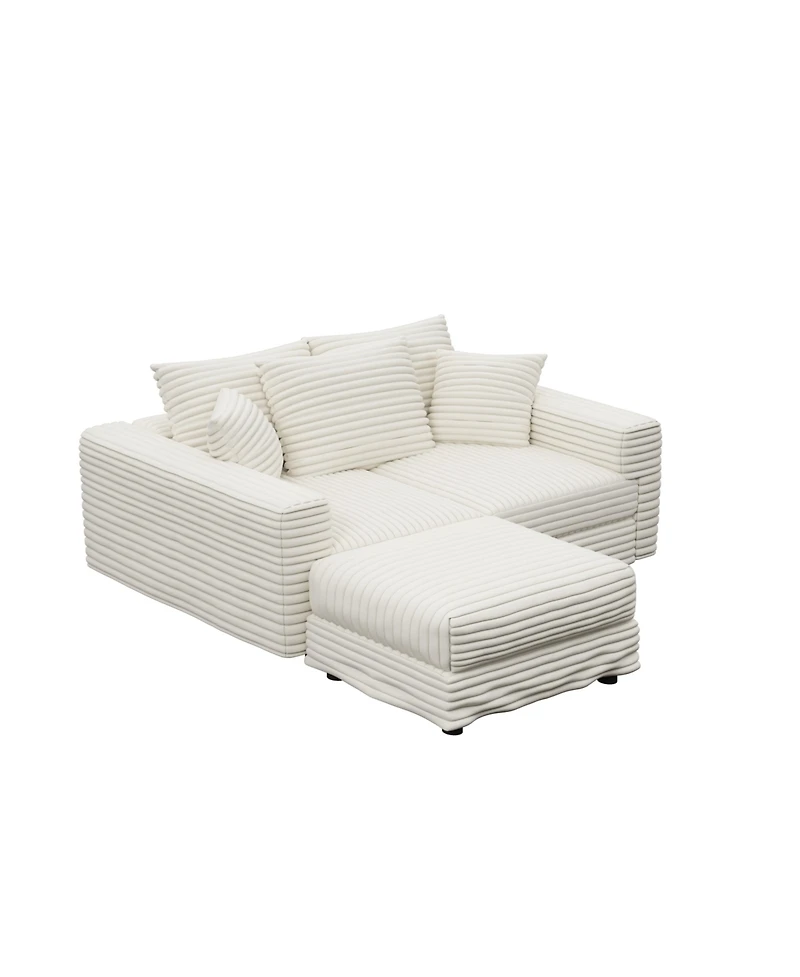 Streamdale Furniture Plush Corduroy 3-Seat Sofa with Ottomans