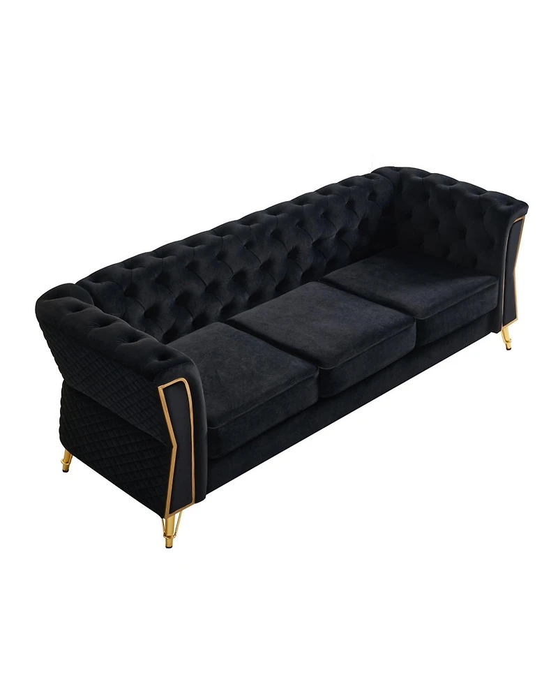 Streamdale Furniture Modern Tufted Velvet Sofa 87.4 inch for Living Room Black Color