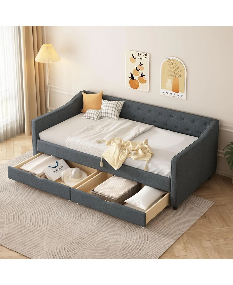 Streamdale Furniture Twin Daybed with Drawers, Tufted Sofa Bed - Dark Grey