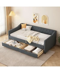 Streamdale Furniture Twin Daybed with Drawers, Tufted Sofa Bed - Dark Grey