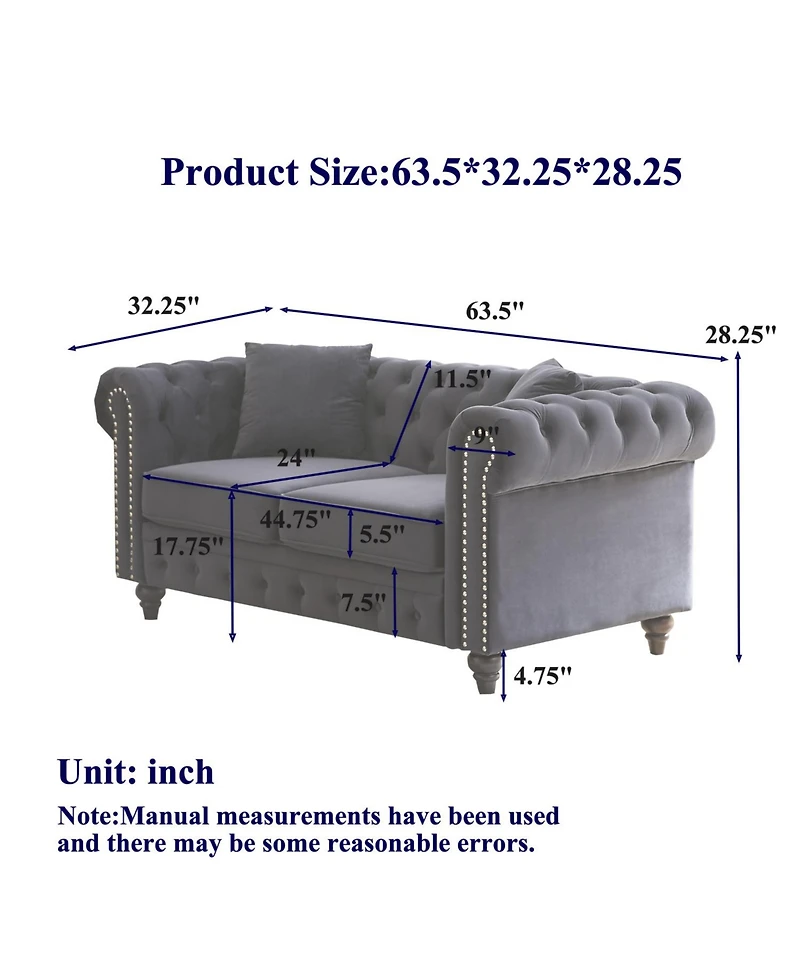 Streamdale Furniture Modern Velvet Chesterfield Sofa with Nailhead Arms