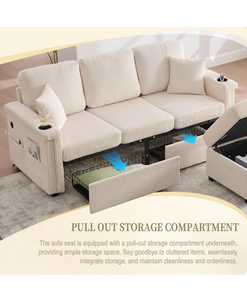 Streamdale L-Shaped Sectional Sofa w/ Storage Ottoman, Usb, Cup Holder