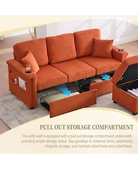 Streamdale L-Shaped Sectional Sofa w/ Storage Ottoman, Usb, Cup Holder, Corduroy