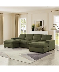 Streamdale Corduroy Sectional Sofa with Ottomans - Dark Green