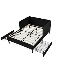 Streamdale Furniture Upholstered Platform Bed Frame w/ 2 Drawers, Adjustable Velvet, Black