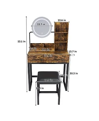 Streamdale Furniture Led Lighted Makeup Vanity Table with Drawers & Chair