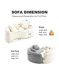 Streamdale Furniture Chenille S-Curve Sectional Sofa- Dual-Depth, White, No Assembly, Compact, 66.9"L