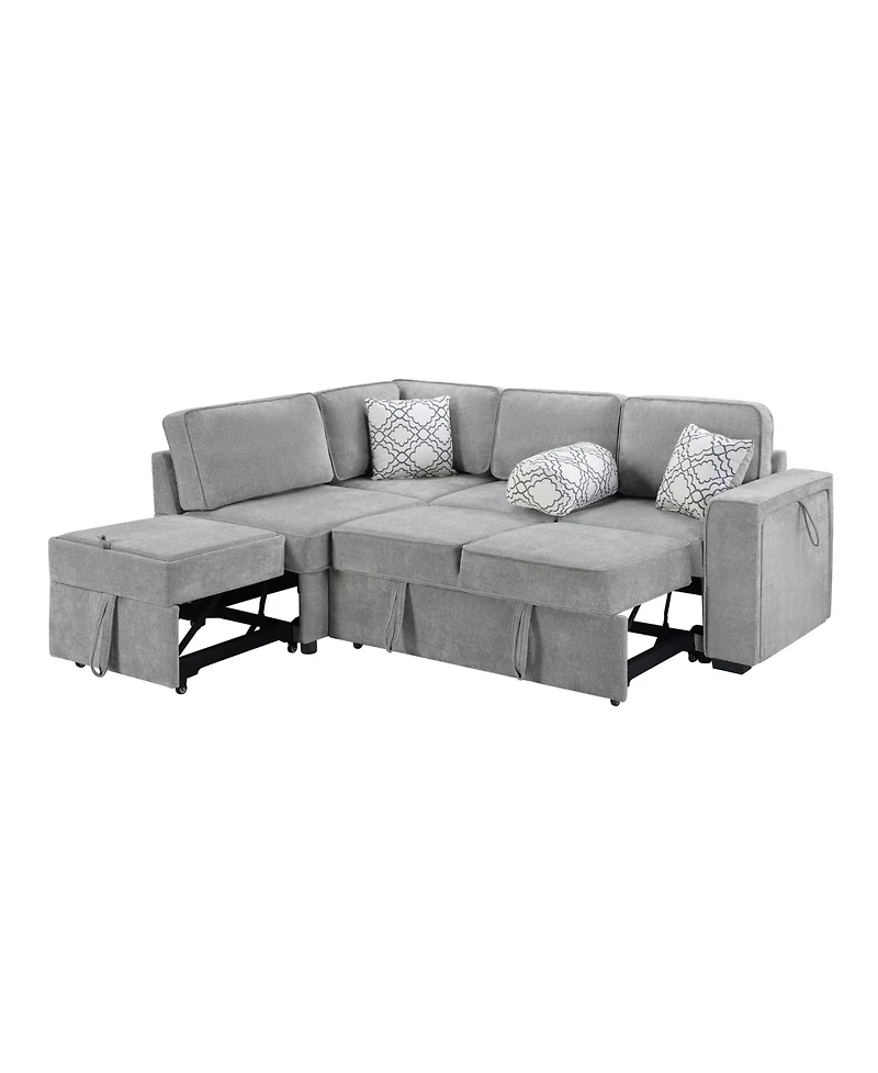 Streamdale Furniture Convertible Sectional Sofa Bed w/ Pull-Out Sleepers, Table, Usb, Storage