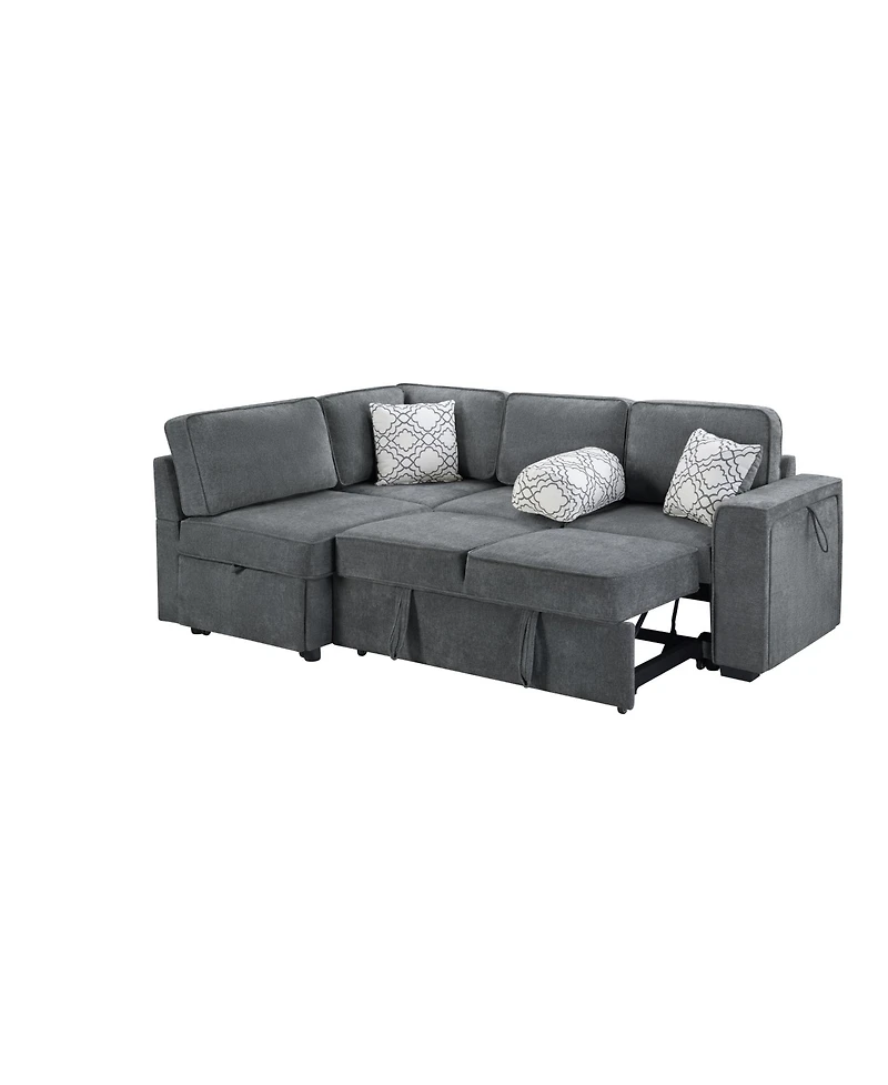 Streamdale Convertible Sectional Sofa Bed w/ Pull-Out Sleepers, Table, Usb, Storage - Dark Gray