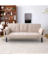 Streamdale 70" Cotton Linen Sofa Bed- Foldable, Cup Holder, Side Storage