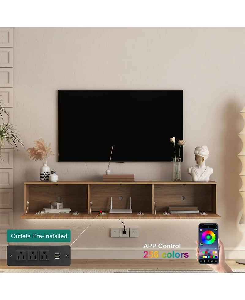 Streamdale Furniture Floating Tv Stand, Wall Mounted, Led, 69", for 55-65 Inch TVs