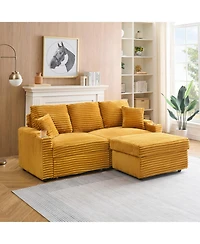 Streamdale Furniture 80" Corduroy Sofa with Reclining, Footstool, Cup Holders