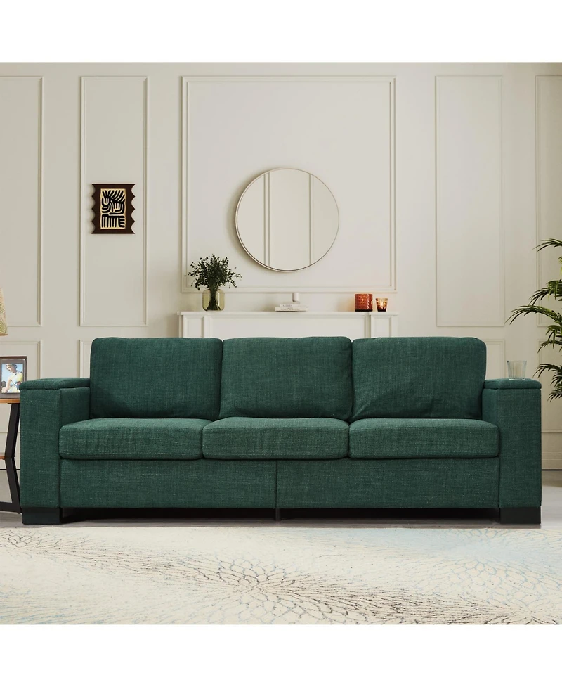 Streamdale Furniture Modern Green Sofa with Cup Holder & Storage