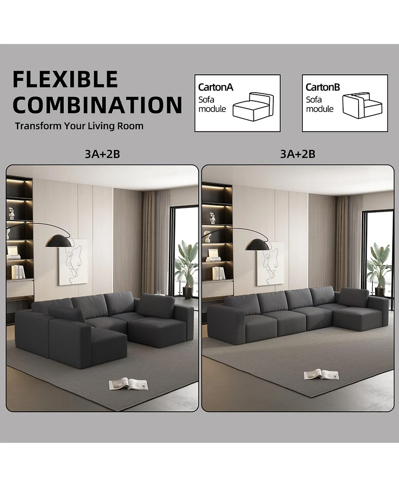 Streamdale Furniture Modular Sectional Sofa Sleeper Couch w/ Chaise & Ottoman,(Combo 3A+2B)