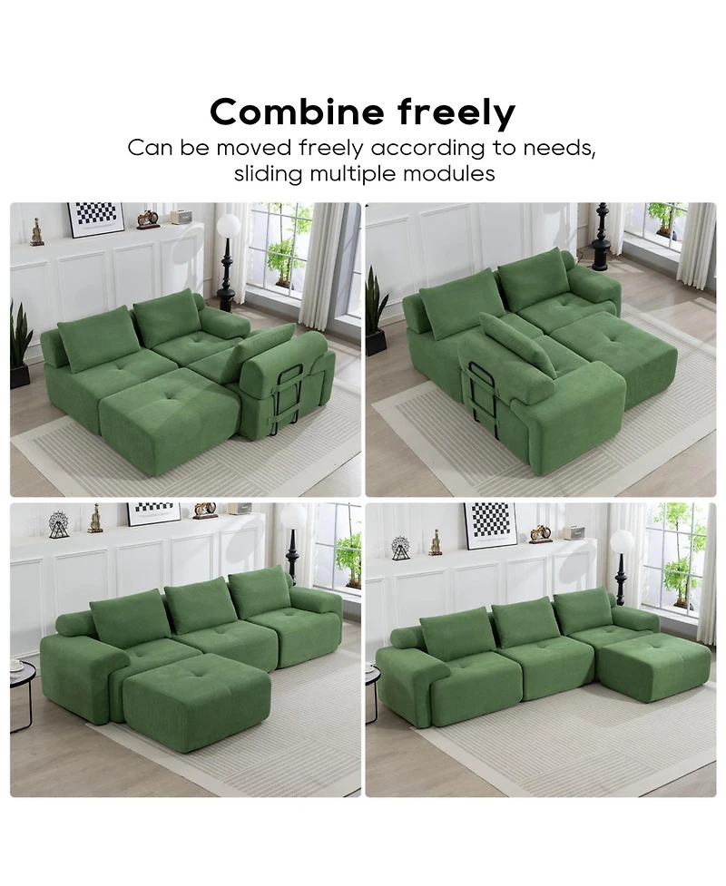 Streamdale Furniture L-Shaped Corduroy Sectional Sofa Bed - Memory Foam