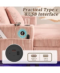 Streamdale Corduroy Oversized Recliner Sofa w/ Usb, Led, Cup Holder