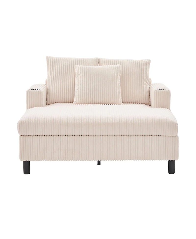 Streamdale Furniture Corduroy Oversized Recliner Sofa w/ Usb, Led