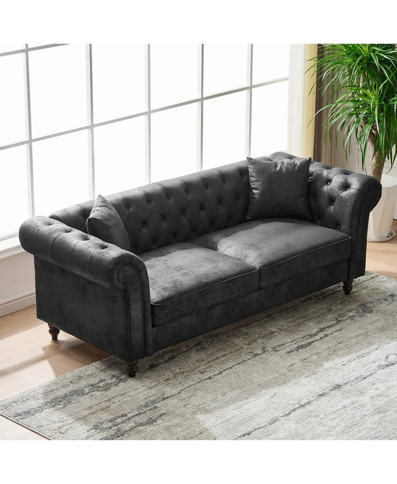 Streamdale Chesterfield Tech Fabric 3+3 Seater Sofa Set - Black