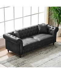Streamdale Chesterfield Tech Fabric 3+3 Seater Sofa Set - Black