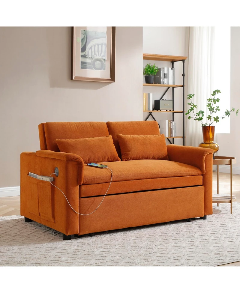 Streamdale 55" Velvet Pull Out Sofa Bed with Usb Ports & Pockets