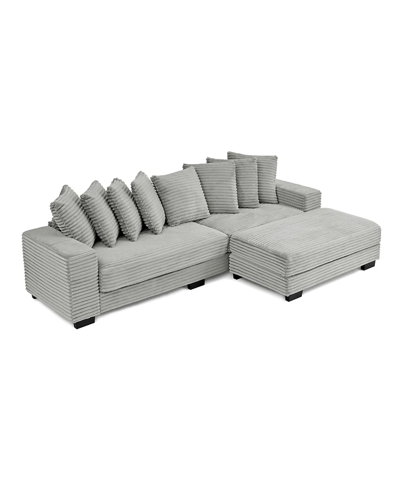 Streamdale Furniture Corduroy Tufted Sleeper Sectional Sofa, L-Shaped Modular Convertible - Gray